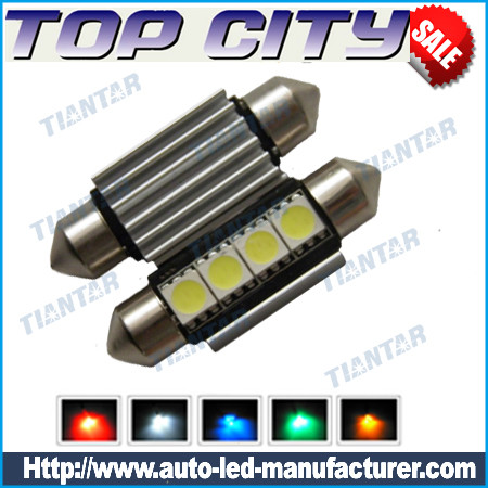 Topcity Euro Error Free 4-SMD-5050 1.50 36mm-42mm 6411 6418 C5W LED Bulbs w/ Built-in Load Resistors For European Cars - Canbus LED